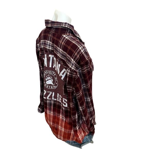 University of Montana Grizzlies Plaid Flannel Shirt LARGE Oversized Football UM - Picture 3 of 6